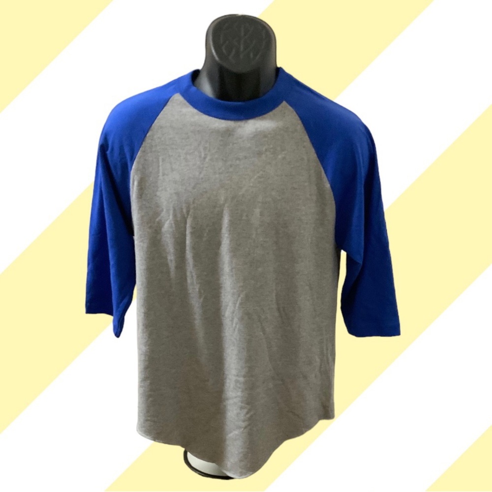 Gray and blue baseball T-shirt